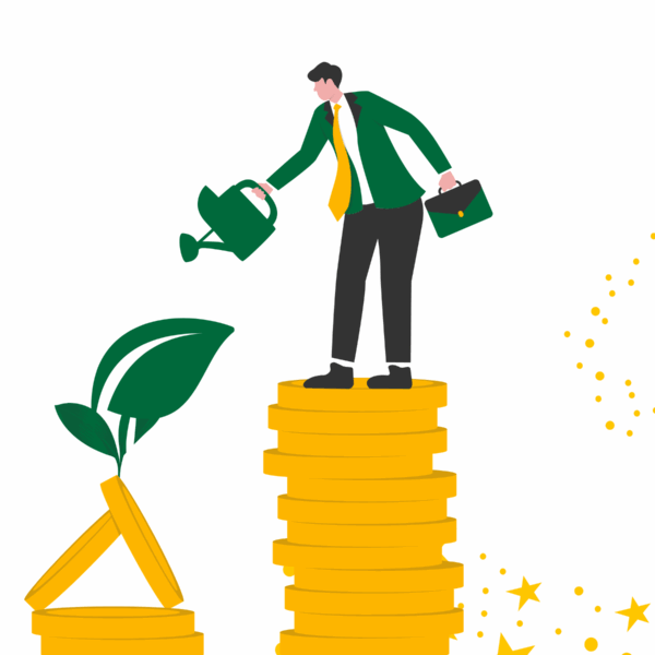 An entrepreneur watering a plant growing from coins, symbolizing the business growth that comes from a successful company incorporation.