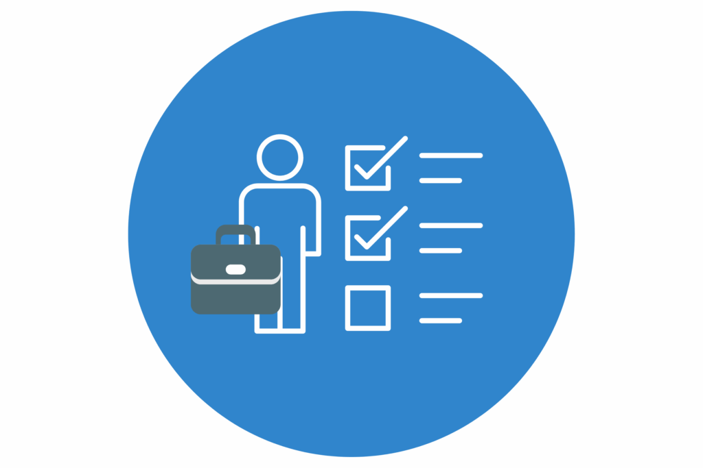 An icon of an entrepreneur with a checklist, symbolizing the key factors to consider when choosing a business registration service in Singapore.