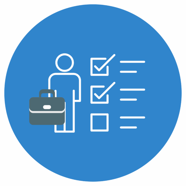 An icon of an entrepreneur with a checklist, symbolizing the key factors to consider when choosing a business registration service in Singapore.