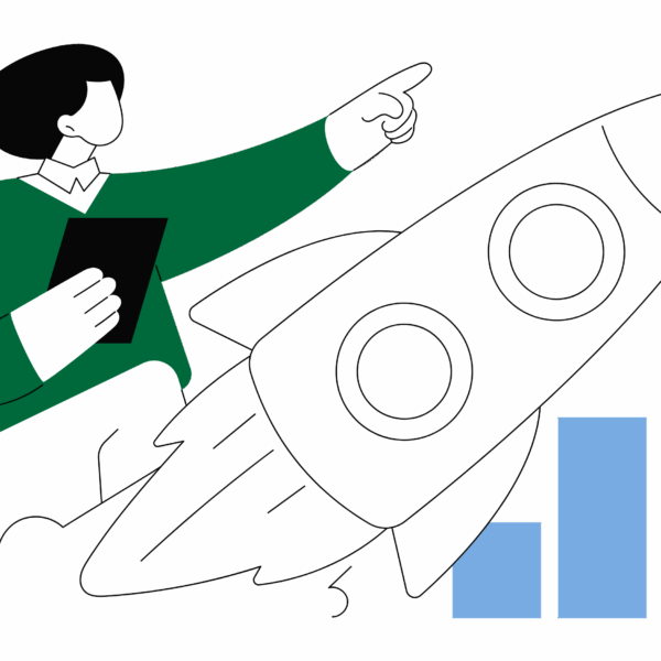 A founder launching a rocket with a growth chart representing how to minimize Singapore company setup cost through bootstrapping.