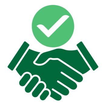 Handshake icon with a checkmark representing guaranteed business bank account support for Singapore companies.